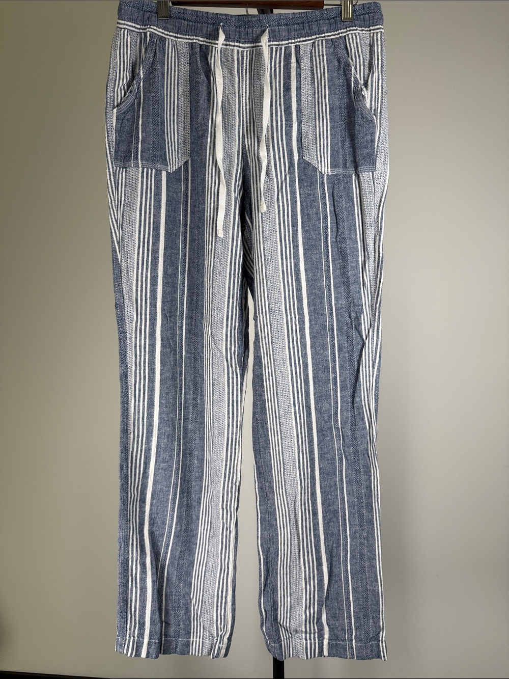 Cato Linen Blend Striped Blue & White Drawstring Lounge Pants | Size M